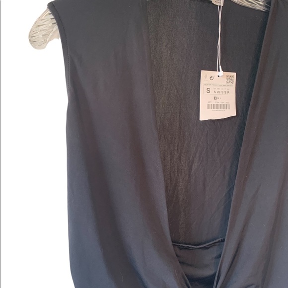 ZARA Collection Black Sleeveless Built-In Tie Vest Bodysuit NWT Size Small - Picture 2 of 6